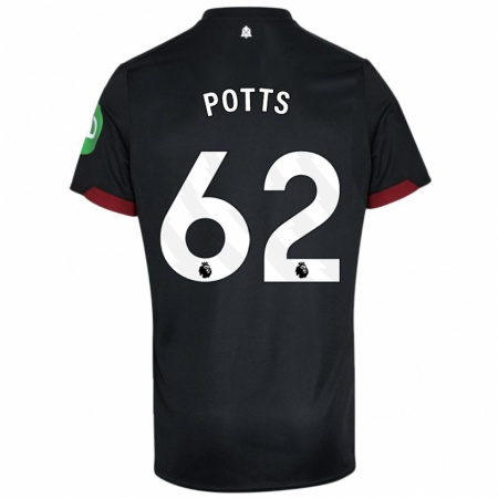 Kandiny Kinder Freddie Potts #62 Schwarz Weiß Auswärtstrikot Trikot 2024/25 T-Shirt