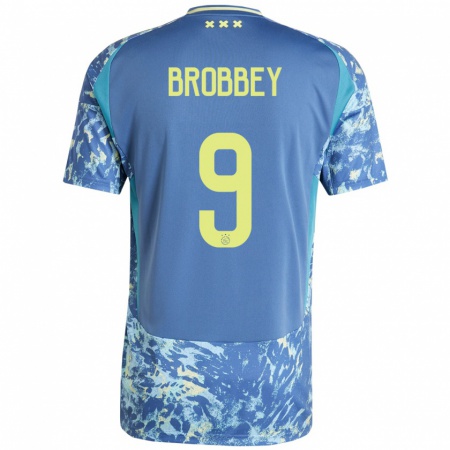 Kandiny Kinder Brian Brobbey #9 Grau Blau Gelb Auswärtstrikot Trikot 2024/25 T-Shirt