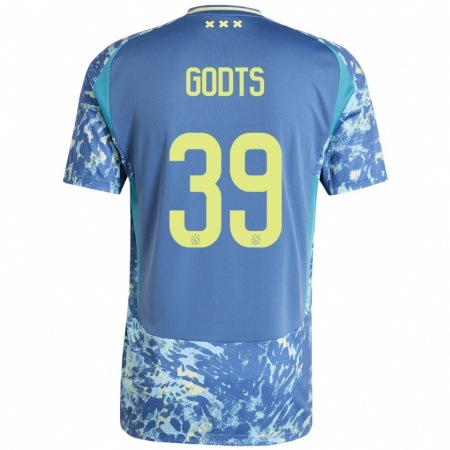 Kandiny Kinder Mika Godts #39 Grau Blau Gelb Auswärtstrikot Trikot 2024/25 T-Shirt