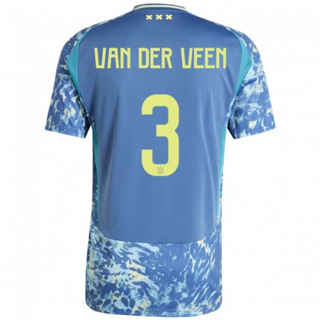 Kandiny Kinder Roos Van Der Veen #3 Grau Blau Gelb Auswärtstrikot Trikot 2024/25 T-Shirt