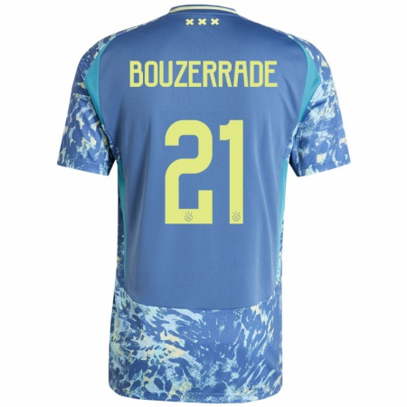 Kandiny Kinder Zaina Bouzerrade #21 Grau Blau Gelb Auswärtstrikot Trikot 2024/25 T-Shirt