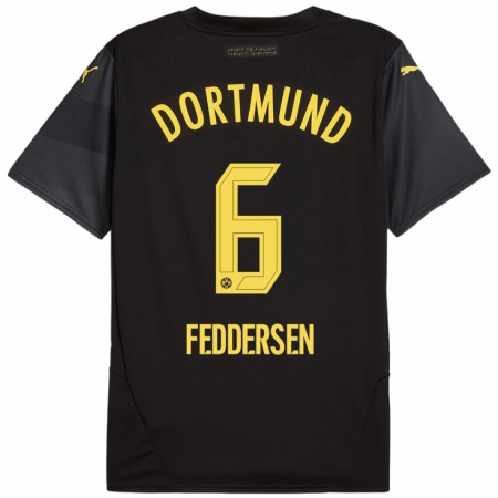 Kandiny Kinder Jonas Feddersen #6 Schwarz Gelb Auswärtstrikot Trikot 2024/25 T-Shirt