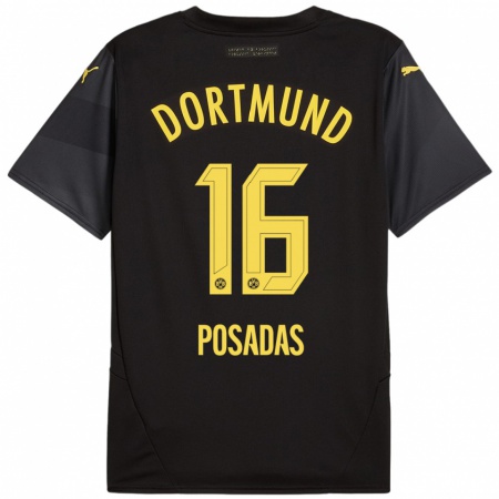 Kandiny Kinder Leonardo Posadas #16 Schwarz Gelb Auswärtstrikot Trikot 2024/25 T-Shirt