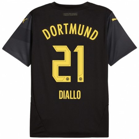 Kandiny Kinder Ousmane Diallo #21 Schwarz Gelb Auswärtstrikot Trikot 2024/25 T-Shirt