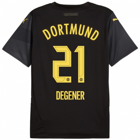 Kandiny Kinder Tim Degener #21 Schwarz Gelb Auswärtstrikot Trikot 2024/25 T-Shirt