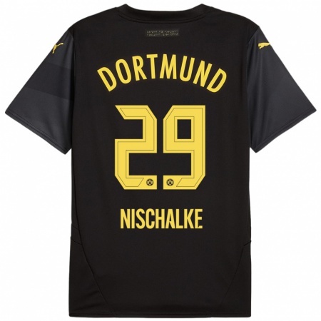 Kandiny Kinder Jermain Nischalke #29 Schwarz Gelb Auswärtstrikot Trikot 2024/25 T-Shirt