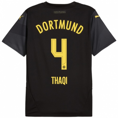 Kandiny Kinder Albin Thaqi #4 Schwarz Gelb Auswärtstrikot Trikot 2024/25 T-Shirt