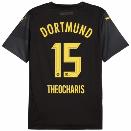 Kandiny Kinder Elefterios Theocharis #15 Schwarz Gelb Auswärtstrikot Trikot 2024/25 T-Shirt