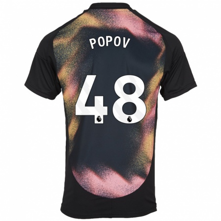 Kandiny Kinder Chris Popov #48 Schwarz Weiß Auswärtstrikot Trikot 2024/25 T-Shirt