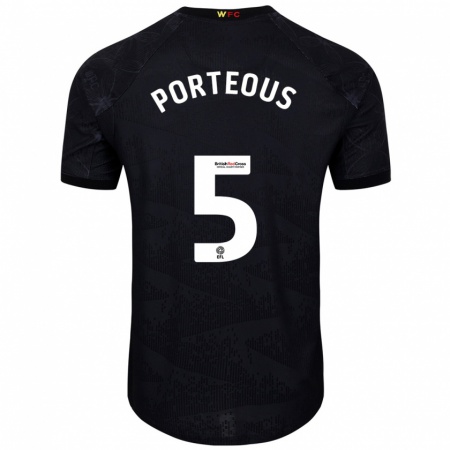 Kandiny Kinder Ryan Porteous #5 Schwarz Weiß Auswärtstrikot Trikot 2024/25 T-Shirt