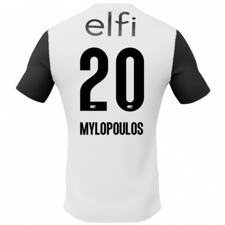 Kandiny Kinder Marios Mylopoulos #20 Weiß Schwarz Auswärtstrikot Trikot 2024/25 T-Shirt