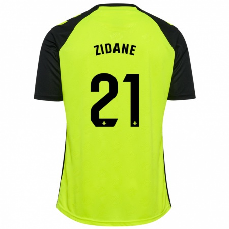 Kandiny Kinder Elyaz Zidane #21 Fluoreszierendes Gelb Schwarz Auswärtstrikot Trikot 2024/25 T-Shirt