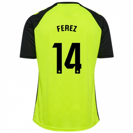 Kandiny Kinder Carolina Férez #14 Fluoreszierendes Gelb Schwarz Auswärtstrikot Trikot 2024/25 T-Shirt