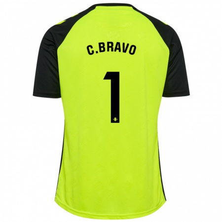 Kandiny Kinder Claudio Bravo #1 Fluoreszierendes Gelb Schwarz Auswärtstrikot Trikot 2024/25 T-Shirt