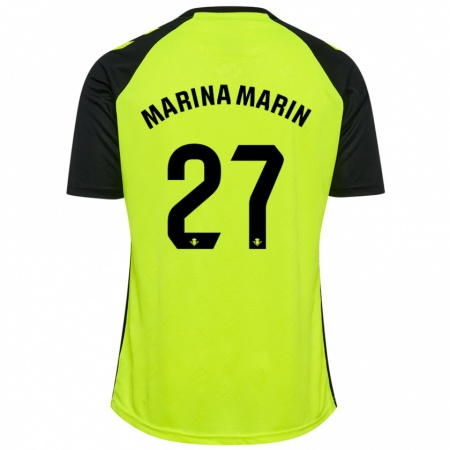 Kandiny Kinder Marina Marín #27 Fluoreszierendes Gelb Schwarz Auswärtstrikot Trikot 2024/25 T-Shirt