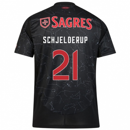 Kandiny Kinder Andreas Schjelderup #21 Schwarz Rot Auswärtstrikot Trikot 2024/25 T-Shirt