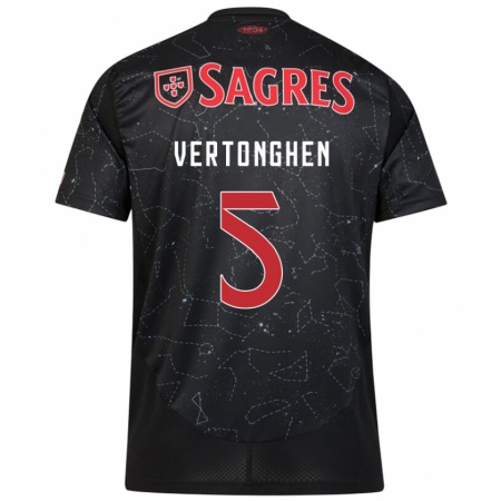 Kandiny Kinder Jan Vertonghen #5 Schwarz Rot Auswärtstrikot Trikot 2024/25 T-Shirt