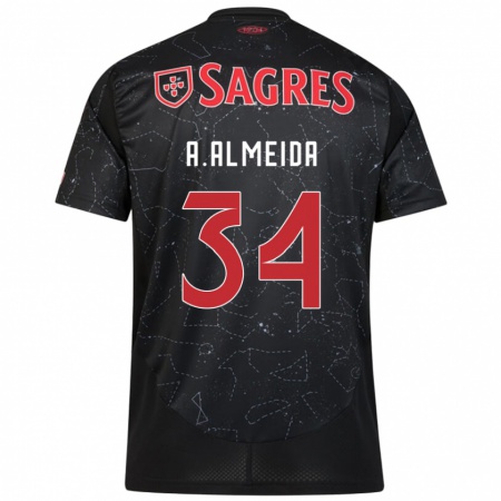 Kandiny Kinder Andre Almeida #34 Schwarz Rot Auswärtstrikot Trikot 2024/25 T-Shirt