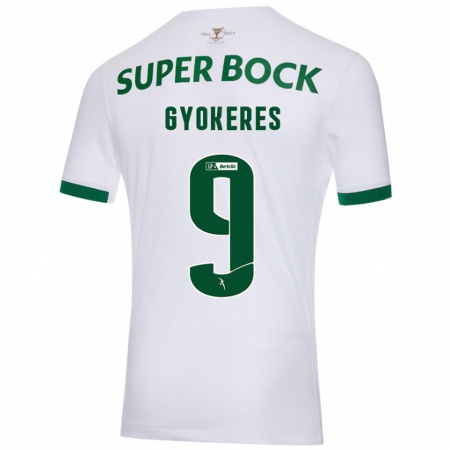 Kandiny Kinder Viktor Gyökeres #9 Weiß Grün Auswärtstrikot Trikot 2024/25 T-Shirt