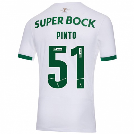 Kandiny Kinder Diogo Pinto #51 Weiß Grün Auswärtstrikot Trikot 2024/25 T-Shirt