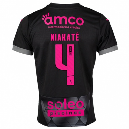 Kandiny Kinder Sikou Niakaté #4 Schwarz Rosa Auswärtstrikot Trikot 2024/25 T-Shirt