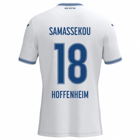 Kandiny Kinder Diadié Samassékou #18 Weiß Blau Auswärtstrikot Trikot 2024/25 T-Shirt