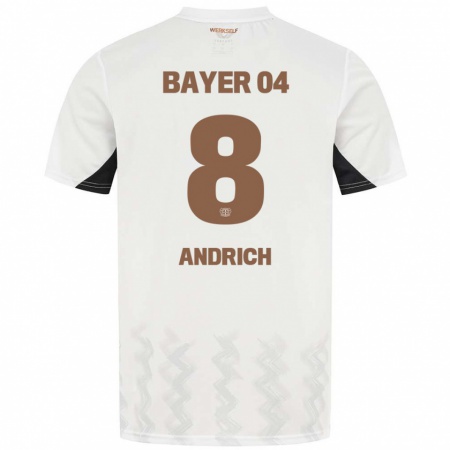 Kandiny Kinder Robert Andrich #8 Weiß Schwarz Auswärtstrikot Trikot 2024/25 T-Shirt