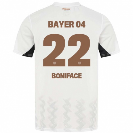 Kandiny Kinder Victor Boniface #22 Weiß Schwarz Auswärtstrikot Trikot 2024/25 T-Shirt