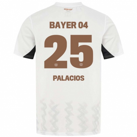 Kandiny Kinder Exequiel Palacios #25 Weiß Schwarz Auswärtstrikot Trikot 2024/25 T-Shirt