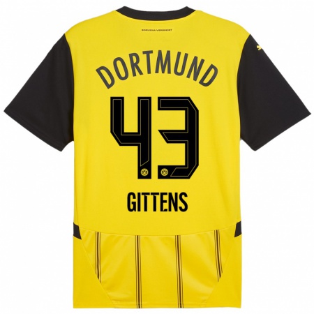 Kandiny Herren Jamie Gittens #43 Gelb Schwarz Heimtrikot Trikot 2024/25 T-Shirt