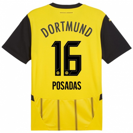 Kandiny Herren Leonardo Posadas #16 Gelb Schwarz Heimtrikot Trikot 2024/25 T-Shirt