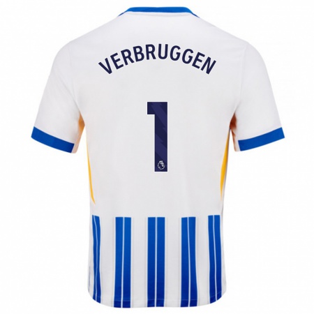 Kandiny Herren Bart Verbruggen #1 Weiß Blaue Nadelstreifen Heimtrikot Trikot 2024/25 T-Shirt