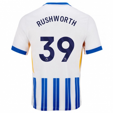 Kandiny Herren Carl Rushworth #39 Weiß Blaue Nadelstreifen Heimtrikot Trikot 2024/25 T-Shirt