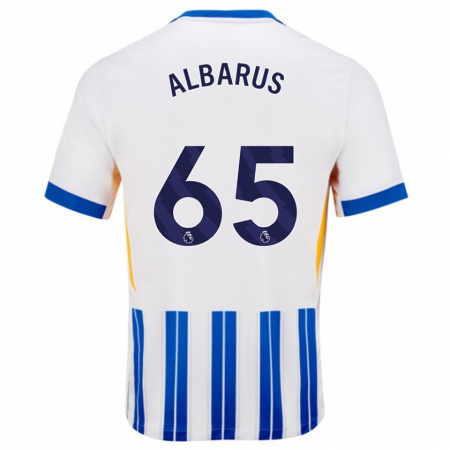 Kandiny Herren Zane Albarus #65 Weiß Blaue Nadelstreifen Heimtrikot Trikot 2024/25 T-Shirt