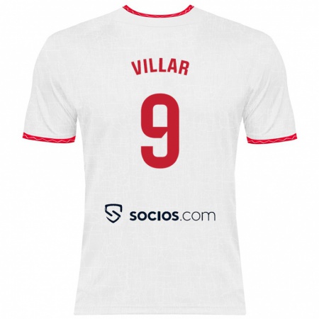 Kandiny Herren Iker Villar #9 Weiß Rot Heimtrikot Trikot 2024/25 T-Shirt