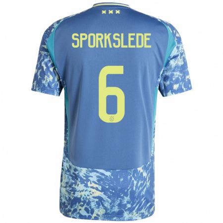 Kandiny Herren Fabian Sporkslede #6 Grau Blau Gelb Auswärtstrikot Trikot 2024/25 T-Shirt