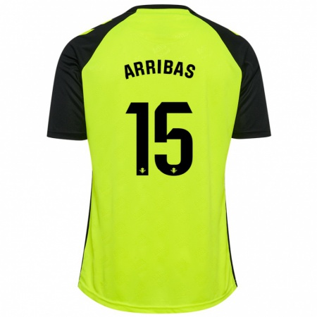 Kandiny Herren Sergio Arribas #15 Fluoreszierendes Gelb Schwarz Auswärtstrikot Trikot 2024/25 T-Shirt