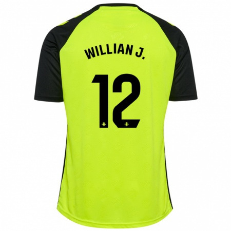 Kandiny Herren Willian José #12 Fluoreszierendes Gelb Schwarz Auswärtstrikot Trikot 2024/25 T-Shirt