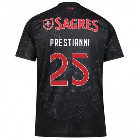 Kandiny Herren Gianluca Prestianni #25 Schwarz Rot Auswärtstrikot Trikot 2024/25 T-Shirt