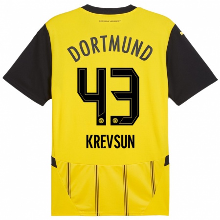 Kandiny Damen Danylo Krevsun #43 Gelb Schwarz Heimtrikot Trikot 2024/25 T-Shirt