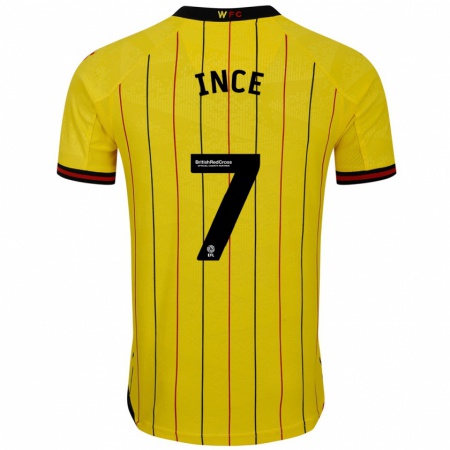 Kandiny Damen Tom Ince #7 Gelb Schwarz Heimtrikot Trikot 2024/25 T-Shirt