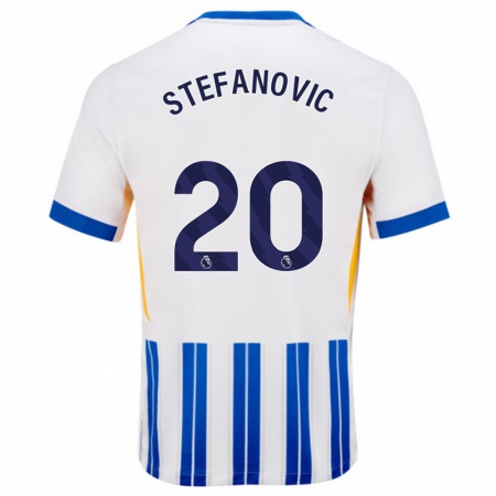 Kandiny Damen Dejana Stefanović #20 Weiß Blaue Nadelstreifen Heimtrikot Trikot 2024/25 T-Shirt