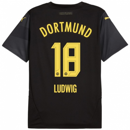 Kandiny Damen Michel Ludwig #18 Schwarz Gelb Auswärtstrikot Trikot 2024/25 T-Shirt