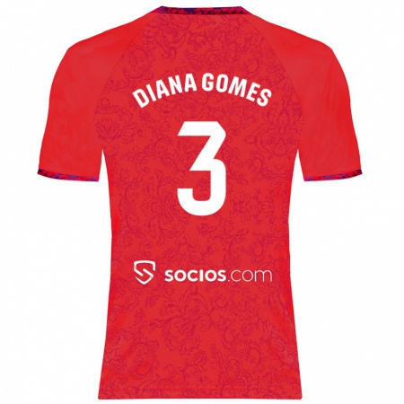 Kandiny Damen Diana Catarina Ribeiro Gomes #3 Rot Auswärtstrikot Trikot 2024/25 T-Shirt