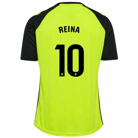 Kandiny Damen Carlos Reina #10 Fluoreszierendes Gelb Schwarz Auswärtstrikot Trikot 2024/25 T-Shirt