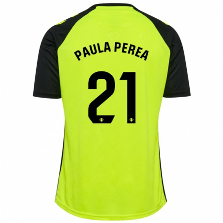 Kandiny Damen Paula Perea Ramírez #21 Fluoreszierendes Gelb Schwarz Auswärtstrikot Trikot 2024/25 T-Shirt