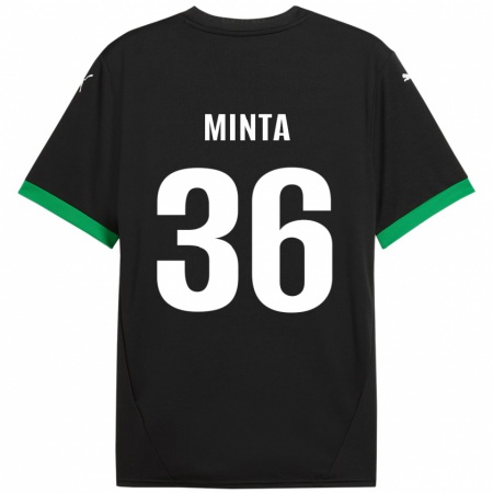 Kandiny Kinder Amoako Minta #36 Schwarz Dunkelgrün Heimtrikot Trikot 2024/25 T-Shirt