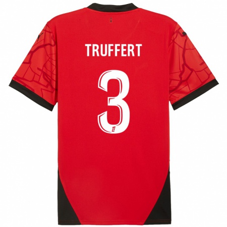 Kandiny Kinder Adrien Truffert #3 Rot Schwarz Heimtrikot Trikot 2024/25 T-Shirt