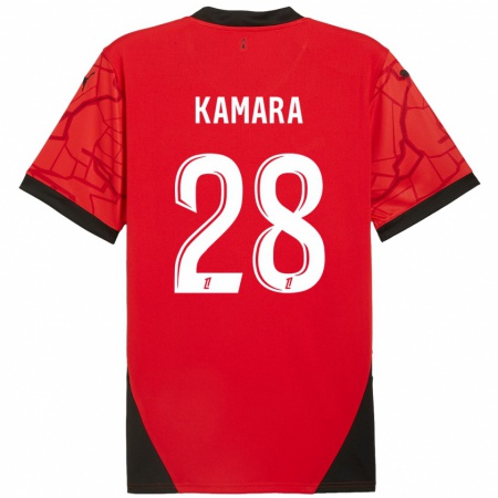 Kandiny Kinder Glen Kamara #28 Rot Schwarz Heimtrikot Trikot 2024/25 T-Shirt