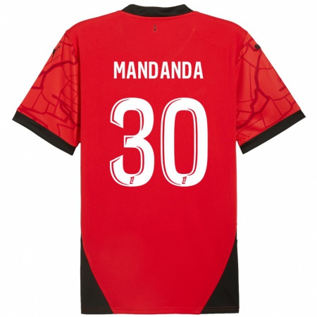 Kandiny Kinder Steve Mandanda #30 Rot Schwarz Heimtrikot Trikot 2024/25 T-Shirt